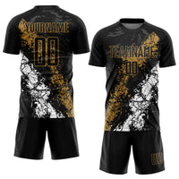 Custom Soccer Jersey, Black Old Gold White Sportswear Jersey Shirt, Athletic Mesh Moisture Wicking Jersey, Casual Gift for Men