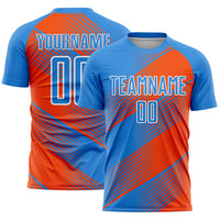 Custom Soccer Jersey, Blue Orange White Sportswear Jersey Shirt, Athletic Mesh Moisture Wicking Jersey, Casual Gift for Men