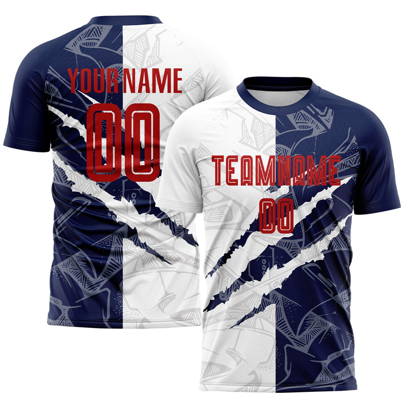 Custom Soccer Jersey, Red Navy Sportswear Jersey Shirt, Athletic Mesh Moisture Wicking Jersey, Casual Gift for Men