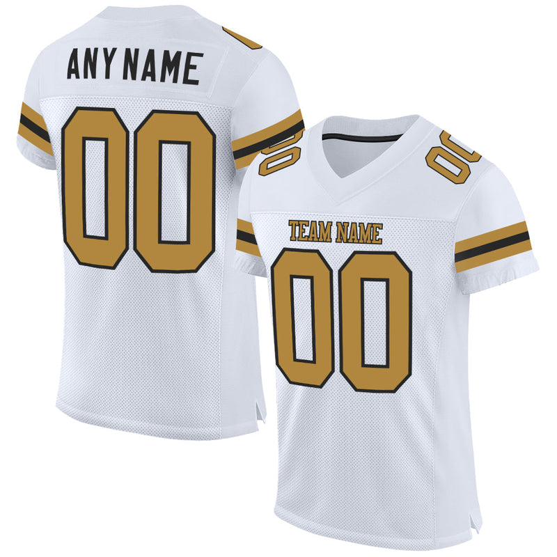 Custom Football Jersey, White Old Gold Black Sportswear Jersey Shirt, Athletic Mesh Moisture Wicking Jersey, Casual Gift for Men