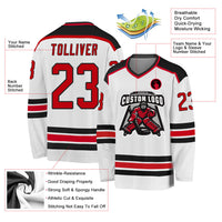 Custom Hockey Jersey, White Red Black Sportswear Jersey Shirt, Athletic Long Sleeve V Neck Jersey, Casual Gift for Men, Style White1045