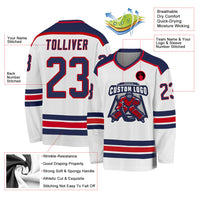 Custom Hockey Jersey, White Navy Red Sportswear Jersey Shirt, Athletic Long Sleeve V Neck Jersey, Casual Gift for Men