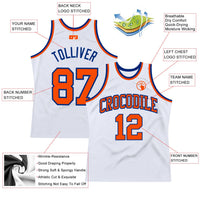 Custom Basketball Jersey, White Orange Royal Throwback Sportswear Jersey Shirt, Athletic Mesh Moisture Wicking Jersey, Casual Gift for Men