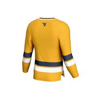 West Virginia Mountaineers Spirit Hockey Jersey, Gold Sportswear Jersey Shirt, Long Sleeve Hockey Sweater Jersey, Casual Gift for Men