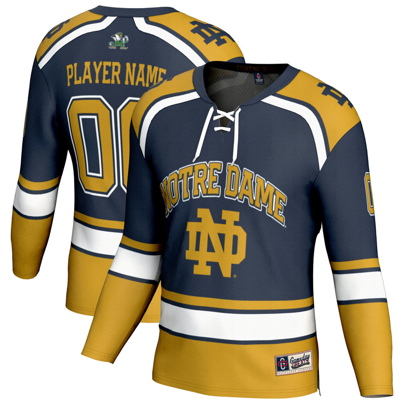 Notre Dame Fighting Irish Hockey Jersey, Navy Fashion Sportswear Jersey Shirt, Long Sleeve Hockey Sweater Jersey, Casual Gift for Men