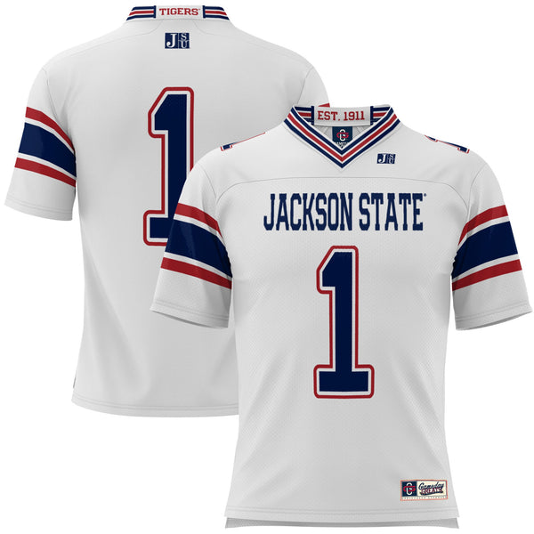#1 White Jackson State Tigers Football Jersey