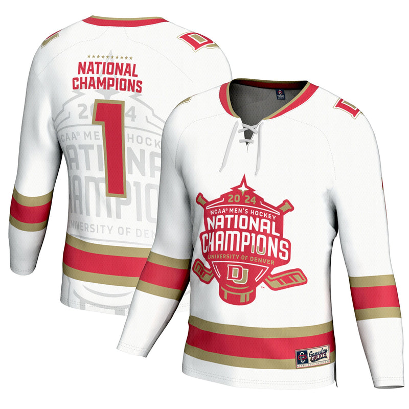 Denver Pioneers Hockey Jersey, White Fashion Sportswear Jersey Shirt, Long Sleeve Hockey Sweater Jersey, Casual Gift for Men
