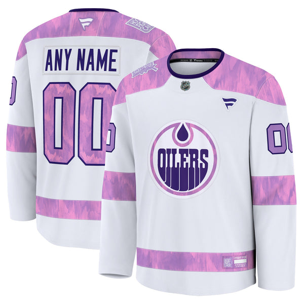 Edmonton Oilers White 2024 Hockey Fights Cancer Custom Practice Jersey