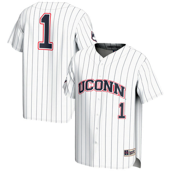 #1 White UConn Huskies Lightweight Baseball Jersey