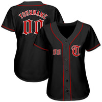 Custom Baseball Jersey, Black Red Sportswear Jersey Shirt, Athletic Button Down Moisture Wicking Jersey, Casual Gift for Men, Style Black0076