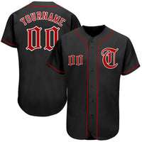 Custom Baseball Jersey, Black Red Sportswear Jersey Shirt, Athletic Button Down Moisture Wicking Jersey, Casual Gift for Men, Style Black0076