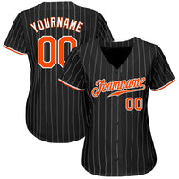 Custom Baseball Jersey, Black White Orange Pinstripe Sportswear Jersey Shirt, Athletic Button Down Moisture Wicking Jersey, Casual Gift for Men