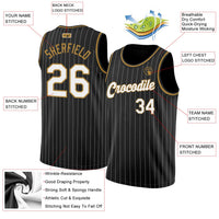 Custom Basketball Jersey, Black White Old Gold Pinstripe Sportswear Jersey Shirt, Athletic Mesh Moisture Wicking Jersey, Casual Gift for Men
