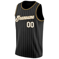 Custom Basketball Jersey, Black White Old Gold Pinstripe Sportswear Jersey Shirt, Athletic Mesh Moisture Wicking Jersey, Casual Gift for Men
