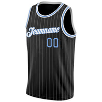 Custom Basketball Jersey, Black White Light Blue Pinstripe Sportswear Jersey Shirt, Athletic Mesh Moisture Wicking Jersey, Casual Gift for Men