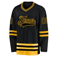 Custom Hockey Jersey, Black Gold Sportswear Jersey Shirt, Athletic Long Sleeve V Neck Jersey, Casual Gift for Men, Style Black0543