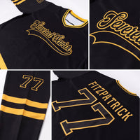 Custom Hockey Jersey, Black Gold Sportswear Jersey Shirt, Athletic Long Sleeve V Neck Jersey, Casual Gift for Men, Style Black0543
