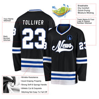 Custom Hockey Jersey, Black White Royal Sportswear Jersey Shirt, Athletic Long Sleeve V Neck Jersey, Casual Gift for Men