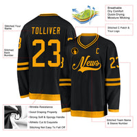 Custom Hockey Jersey, Black Gold Sportswear Jersey Shirt, Athletic Long Sleeve V Neck Jersey, Casual Gift for Men, Style Black0726