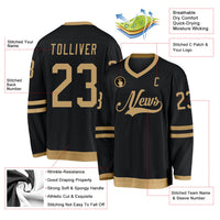 Custom Hockey Jersey, Black Old Gold Sportswear Jersey Shirt, Athletic Long Sleeve V Neck Jersey, Casual Gift for Men, Style Black0730