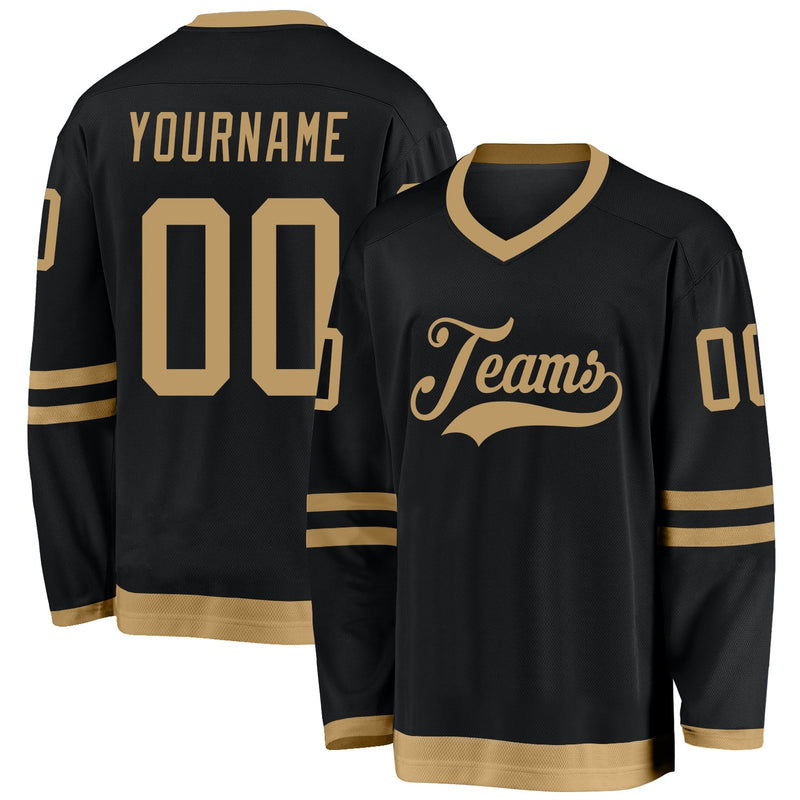 Custom Hockey Jersey, Black Old Gold Sportswear Jersey Shirt, Athletic Long Sleeve V Neck Jersey, Casual Gift for Men, Style Black0730