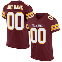 Custom Football Jersey, Burgundy White Gold Sportswear Jersey Shirt, Athletic Mesh Moisture Wicking Jersey, Casual Gift for Men