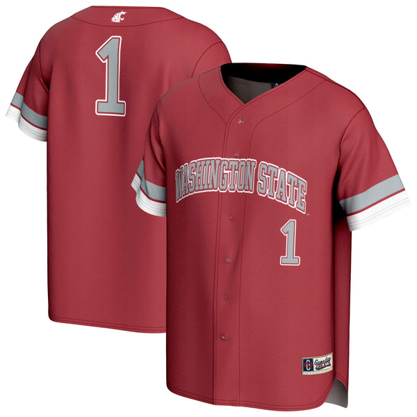 #1 Washington State Cougars Lightweight Collegiate Baseball Fashion Jersey - Crimson
