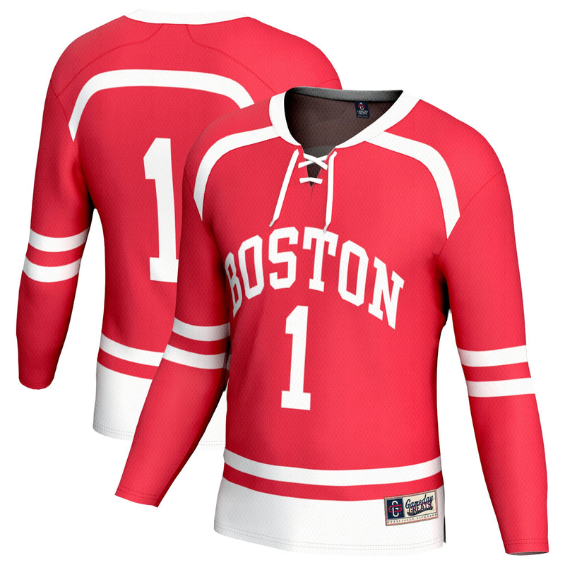 Boston University Hockey Jersey, Scarlet Sportswear Jersey Shirt, Long Sleeve Hockey Sweater Jersey, Casual Gift for Men, Style 203936225
