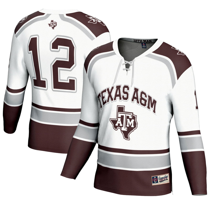 Texas A&M Aggies Hockey Jersey, White Fashion Sportswear Jersey Shirt, Long Sleeve Hockey Sweater Jersey, Casual Gift for Men
