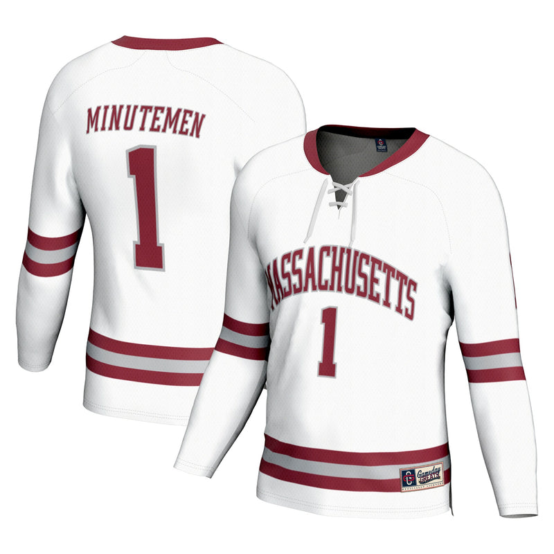 UMass Minutemen Hockey Jersey, White Fashion Sportswear Jersey Shirt, Long Sleeve Hockey Sweater Jersey, Casual Gift for Men
