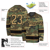 Custom Hockey Jersey, Old Gold Black Sportswear Jersey Shirt, Athletic Long Sleeve V Neck Jersey, Casual Gift for Men, Style Camo0104