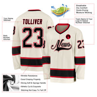 Custom Hockey Jersey, Cream Black Red Sportswear Jersey Shirt, Athletic Long Sleeve V Neck Jersey, Casual Gift for Men, Style Cream0158