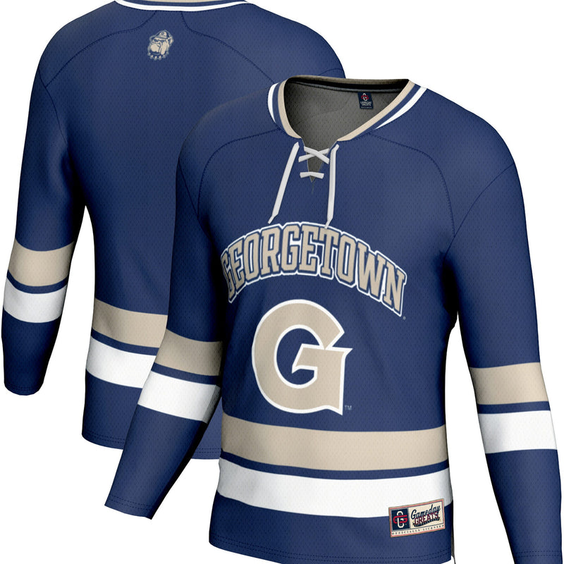 Georgetown Hoyas Hockey Jersey, Navy Sportswear Jersey Shirt, Long Sleeve Hockey Sweater Jersey, Casual Gift for Men