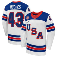 Quinn Hughes White US 2026 Away Replica Hockey Jersey, Hockey Sportswear Jersey Shirt, Long Sleeve Hockey Sweater Jersey, Casual Gift for Men