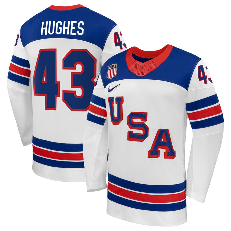 Quinn Hughes White US 2026 Away Replica Hockey Jersey, Hockey Sportswear Jersey Shirt, Long Sleeve Hockey Sweater Jersey, Casual Gift for Men