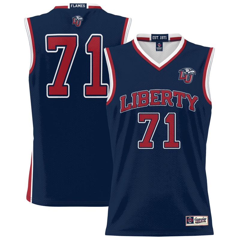 Liberty Flames Basketball Jersey, Navy Lightweight Sportswear Jersey Shirt, Sleeveless Athletic Tank Jersey, Casual Gift for Men