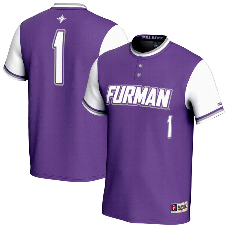 Furman Paladins Softball Jersey, Purple Fashion Lightweight Sportswear Jersey Shirt, Lightweight Breathable Athletic Jersey, Casual Gift for Men