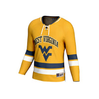 West Virginia Mountaineers Spirit Hockey Jersey, Gold Sportswear Jersey Shirt, Long Sleeve Hockey Sweater Jersey, Casual Gift for Men