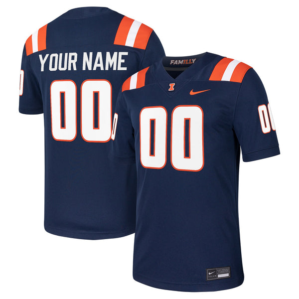 Illinois Fighting Illini Custom Football Game Jersey - Navy
