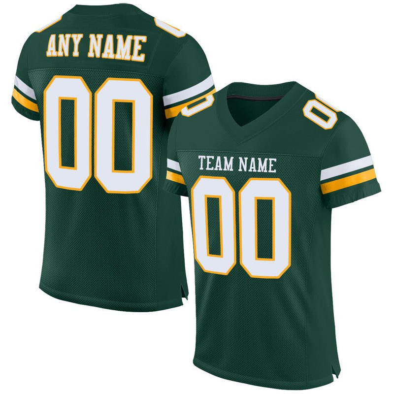 Custom Football Jersey, Green White Gold Sportswear Jersey Shirt, Athletic Mesh Jersey, Casual Gift for Men, Style Green0017