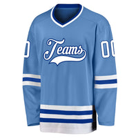 Custom Hockey Jersey, Light Blue White Royal Sportswear Jersey Shirt, Athletic Long Sleeve V Neck Jersey, Casual Gift for Men