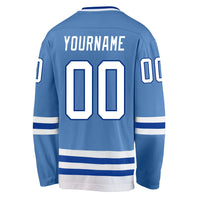 Custom Hockey Jersey, Light Blue White Royal Sportswear Jersey Shirt, Athletic Long Sleeve V Neck Jersey, Casual Gift for Men