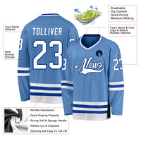 Custom Hockey Jersey, Light Blue White Royal Sportswear Jersey Shirt, Athletic Long Sleeve V Neck Jersey, Casual Gift for Men