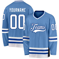 Custom Hockey Jersey, Light Blue White Royal Sportswear Jersey Shirt, Athletic Long Sleeve V Neck Jersey, Casual Gift for Men