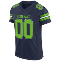 Custom Football Jersey, Navy Neon Green White Sportswear Jersey Shirt, Athletic Mesh Moisture Wicking Jersey, Casual Gift for Men