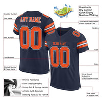 Custom Football Jersey, Navy Orange White Sportswear Jersey Shirt, Athletic Mesh Moisture Wicking Jersey, Casual Gift for Men, Style Navy0006