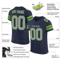Custom Football Jersey, Navy Gray Neon Green Sportswear Jersey Shirt, Athletic Mesh Moisture Wicking Jersey, Casual Gift for Men