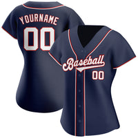 Custom Baseball Jersey, Navy White Red Sportswear Jersey Shirt, Athletic Button Down Moisture Wicking Jersey, Casual Gift for Men