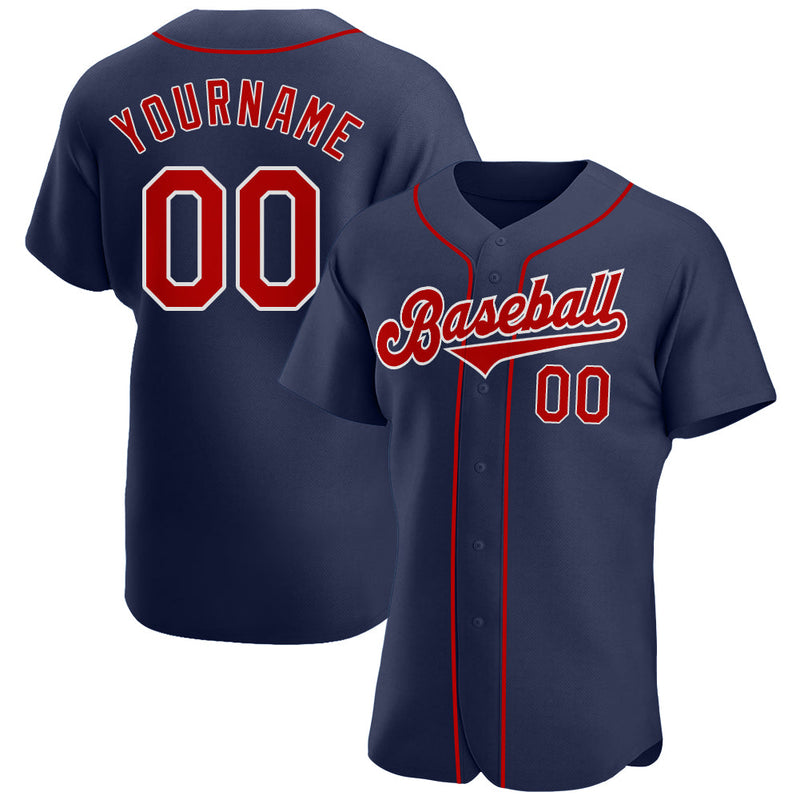 Custom Baseball Jersey, Navy Red Sportswear Jersey Shirt, Athletic Button Down Moisture Wicking Jersey, Casual Gift for Men, Style Navy0098