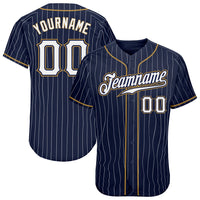Custom Baseball Jersey, Navy White Old Gold Pinstripe Sportswear Jersey Shirt, Athletic Button Down Moisture Wicking Jersey, Casual Gift for Men